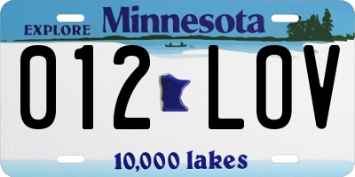 MN license plate 012LOV