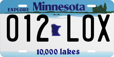 MN license plate 012LOX