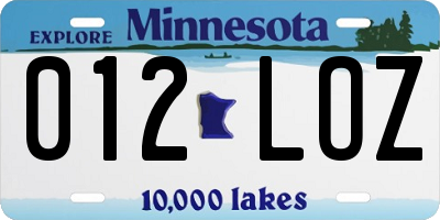 MN license plate 012LOZ