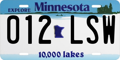 MN license plate 012LSW