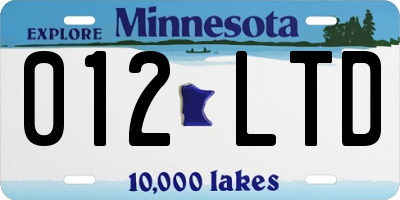 MN license plate 012LTD