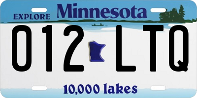 MN license plate 012LTQ