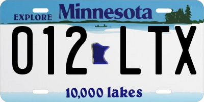 MN license plate 012LTX