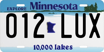 MN license plate 012LUX