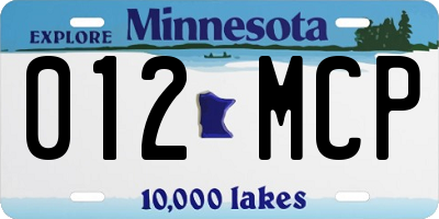 MN license plate 012MCP