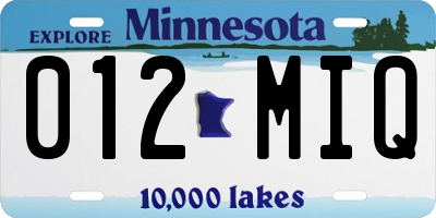 MN license plate 012MIQ