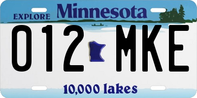 MN license plate 012MKE