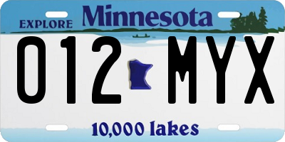 MN license plate 012MYX