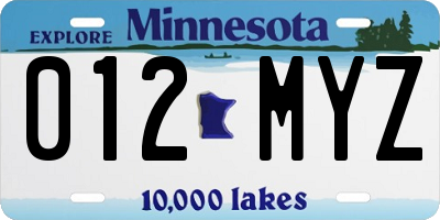 MN license plate 012MYZ