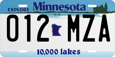 MN license plate 012MZA