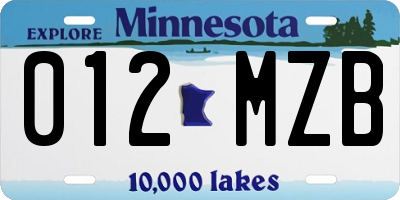 MN license plate 012MZB