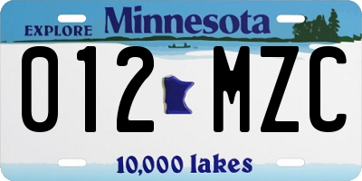 MN license plate 012MZC