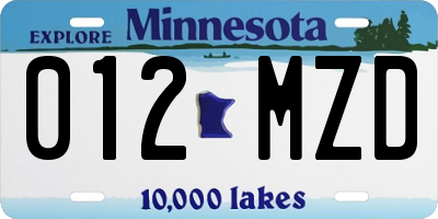 MN license plate 012MZD