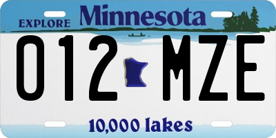 MN license plate 012MZE
