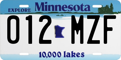 MN license plate 012MZF