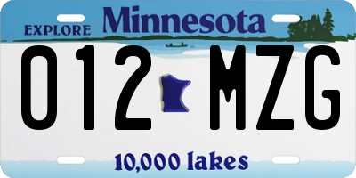 MN license plate 012MZG