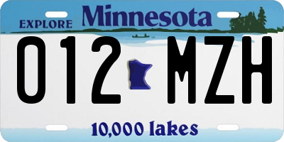 MN license plate 012MZH