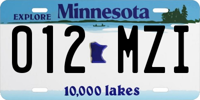 MN license plate 012MZI