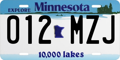 MN license plate 012MZJ
