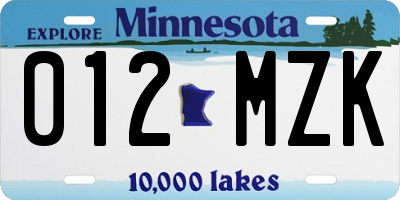 MN license plate 012MZK
