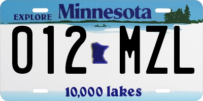 MN license plate 012MZL