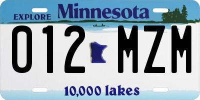 MN license plate 012MZM