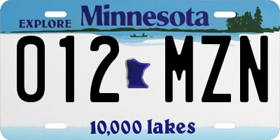 MN license plate 012MZN