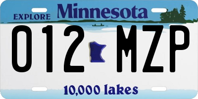 MN license plate 012MZP