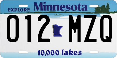 MN license plate 012MZQ