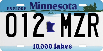 MN license plate 012MZR