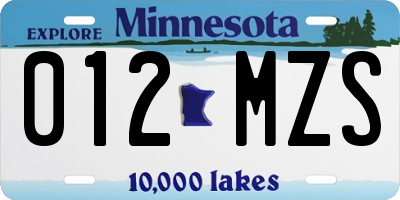 MN license plate 012MZS