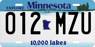 MN license plate 012MZU