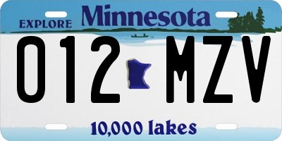 MN license plate 012MZV