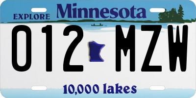 MN license plate 012MZW