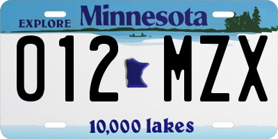 MN license plate 012MZX