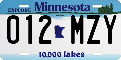 MN license plate 012MZY