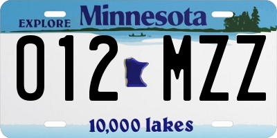 MN license plate 012MZZ