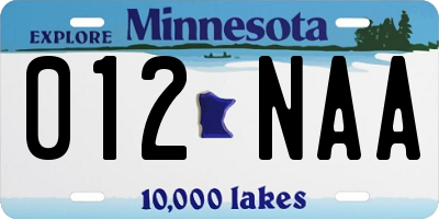 MN license plate 012NAA