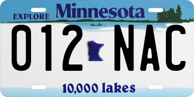 MN license plate 012NAC
