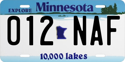 MN license plate 012NAF