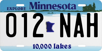 MN license plate 012NAH