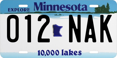 MN license plate 012NAK
