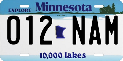 MN license plate 012NAM