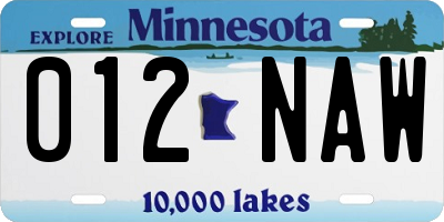 MN license plate 012NAW