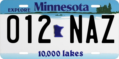 MN license plate 012NAZ