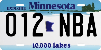 MN license plate 012NBA