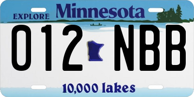 MN license plate 012NBB