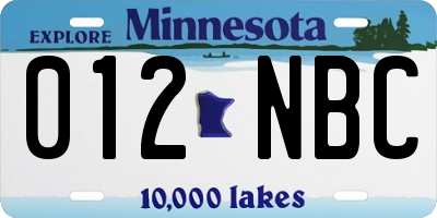 MN license plate 012NBC
