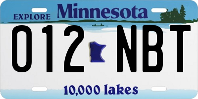 MN license plate 012NBT