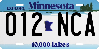 MN license plate 012NCA